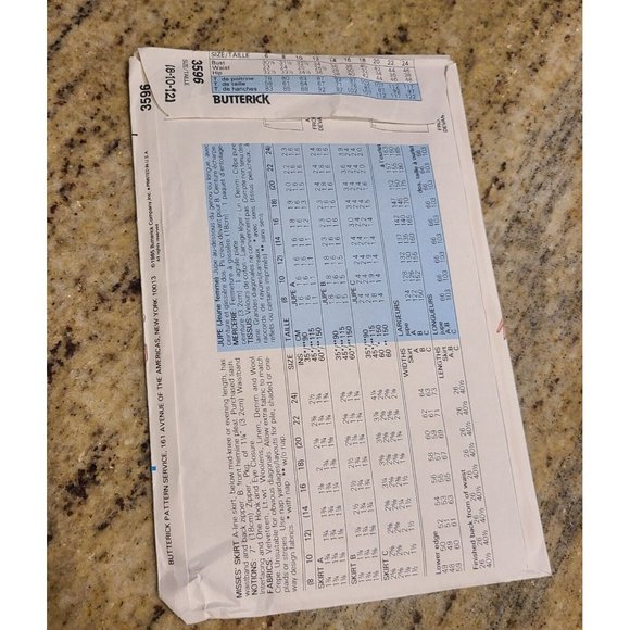 Butterick 3596 Sz 8 10 12 A Line Skirt Below Knee Ankle Length Pleat Pattern New - Picture 4 of 8